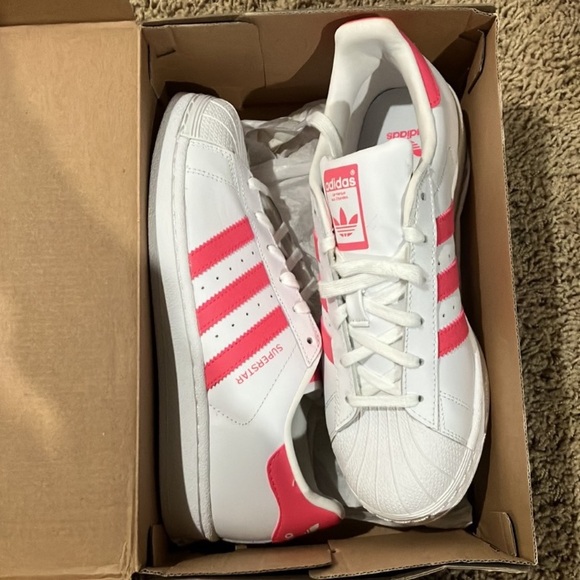 Adidas Superstar J Cloud White Real Pink Shoes CG6608 big kids - Picture 6 of 16